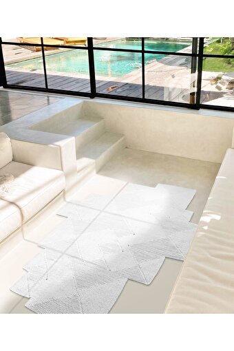 Picture of Koza Carpet Boulder Hand Knitted Square White Cotton Washable Carpet Rug Balcony Terrace Living Room Corridor Carpet Wicker Carpet 69589 120 x 180