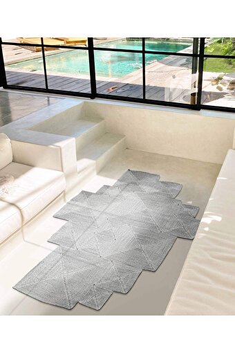 Picture of Koza Carpet Boulder Hand Knitted Square Gray Cotton Washable Carpet Rug Balcony Terrace Living Room Corridor Carpet Wicker Carpet 69590 120 x 180