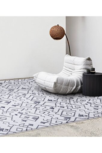 Picture of Koza Halı Maze Flux Anthracite Patterned Plush Carpet 7450 80 x 150