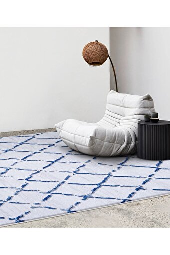 Picture of Koza Halı Maze Tile Navy Patterned Plush Carpet 7452 80 x 150