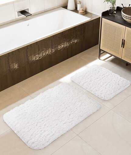 Koza Home Douro Shaggy 2'li Banyo Paspası Beyaz Kaydırmaz Taban 60 x 100 - 50 x 60 60 x 100. ürün görseli