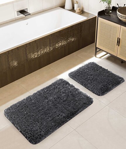 Koza Home Douro Shaggy 2'li Banyo Paspası Füme Kaydırmaz Taban 60 x 100 - 50 x 60 60 x 100. ürün görseli