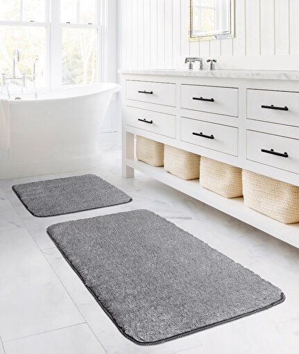 Koza Home Segura Peluş Gri Kaydırmaz Taban 2'li Banyo Paspası 60 x 100 - 50 x 60 60 x 100. ürün görseli