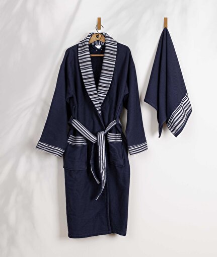 Picture of Koza Home Limira Set of 2 Navy Blue Cotton 1 Bathrobe SM 1 Dowry Towel 50x90 2231 SM