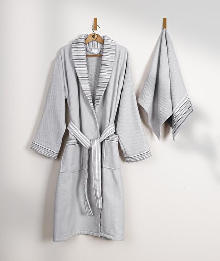 Picture of Koza Home Limira 2 Piece Set Gray Cotton 1 Bathrobe SM 1 Dowry Towel 50x90 2232 SM