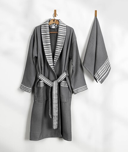 Picture of Koza Home Limira 2 Piece Set Anthracite Cotton 1 Bathrobe L-XL 1 Dowry Towel 50x90 2234 L-XL