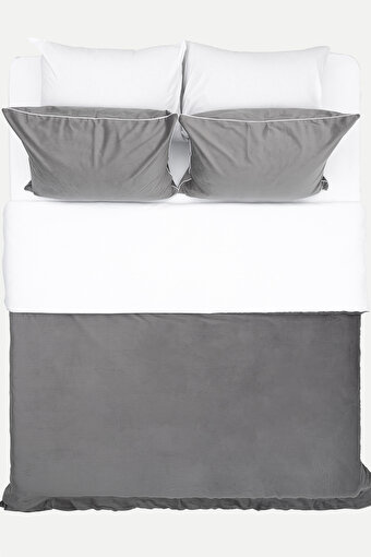 Picture of Koza Home Linda Anthracite Velvet Double Duvet Cover Set 200x220 4 Pillows 5011 200 x 220