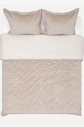 Picture of Koza Home Elite Beige Velvet Double Bedspread 230x250 2 Pillow 50x70 5023 230 x 250