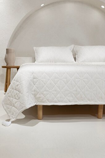 Picture of Koza Home Stella Cream Double Bedspread with Diamond Pattern 230x250 2 Pillow 50x70 5028 230 x 250