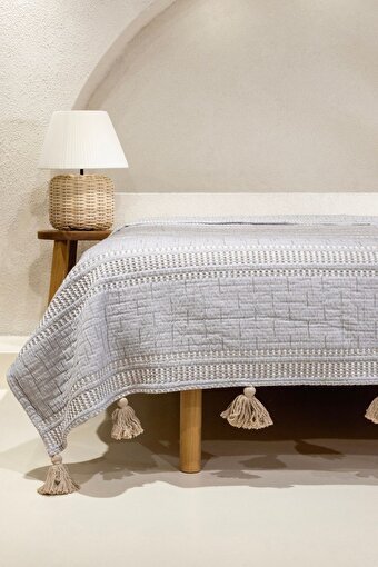 Picture of Koza Home Assos Beige Stone Wash Double Bedspread 230x250 5036 230 x 250
