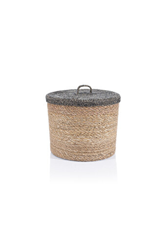 Koza Home Meander Su Sümbülü Dekoratif Natural Siyah Kapaklı Sepet 32x27 5057 32 x 27 resmi