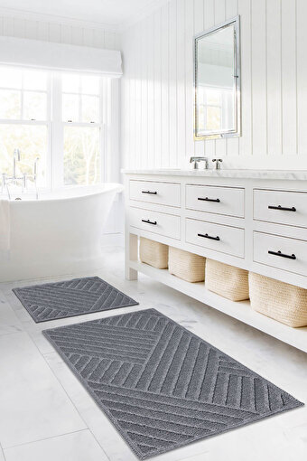 Picture of Koza Home Medea Gray 2-Piece Cotton Bathroom Mat Set 60x100 60x50 8593 60 x 100-60 x 50