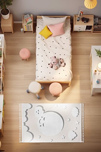 Picture of Koza Carpet Sparkle Cream Gray Mother Child Cloud Figured Children's Room Carpet 133x190 33446A 133 x 190