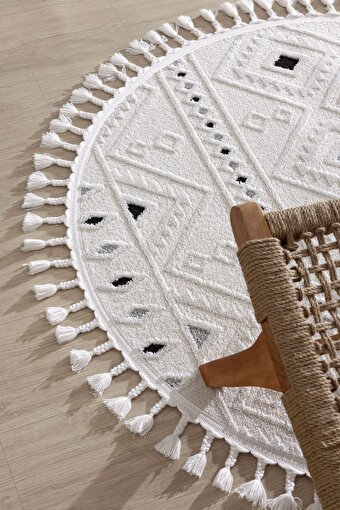 Picture of Koza Carpet Malta Scandinavian Cream Black Carpet Living Room Bedroom Hallway Kitchen Machine Rug 33412 80 x 80