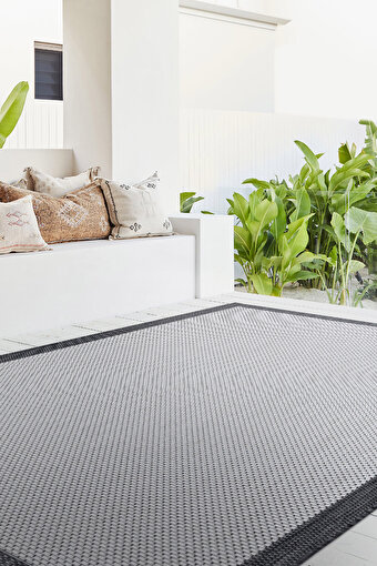 Koza Halı Fresco Ekru Siyah İskandinav Jüt Yıkanabilir Halı Kilim Balkon Teras Mutfak Salon Koridor Halısı 23745A 60 x 100. ürün görseli