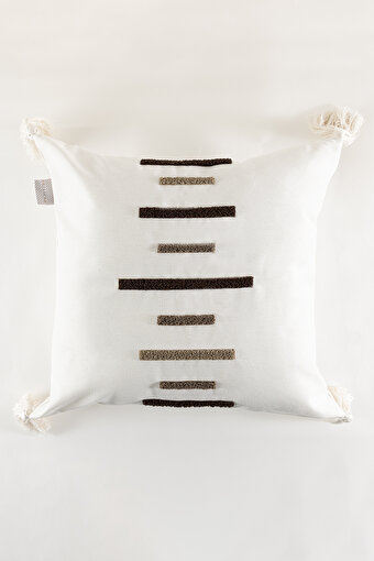 Picture of Koza Home Craft Multi Stripe Patterned Tassel Bead Fiber Filled Cushion 43 x 43 35300A 43 x 43