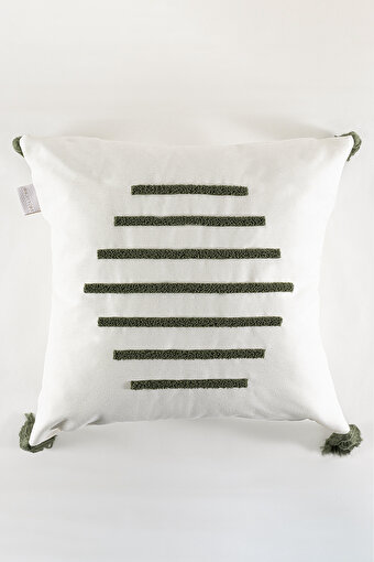 Picture of Koza Home Craft Green Stripe Patterned Tassel Beaded Fiber Filled Cushion 43 x 43 35301A 43 x 43