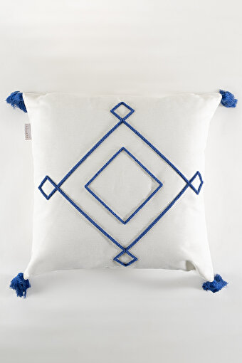 Picture of Koza Home Craft Blue Diamond Slice Patterned Tassel Beaded Fiber Filled Cushion 43 x 43 35303A 43 x 43