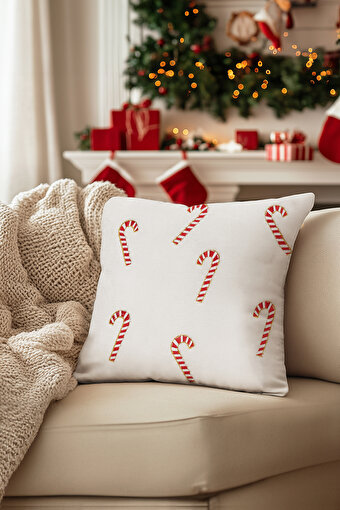 Picture of Koza Home Charm Candy Cane Embroidered Cream Cushion 45X45 35255A 45 x 45