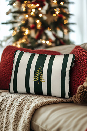Picture of Koza Home Charm White Green Pine Tree Printed Cushion 40X60 35259A 40 x 60