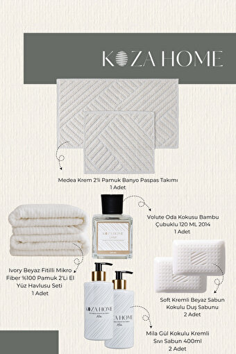 Picture of  Koza Home Dowry Set, Bathroom Set, 2-Pack Mat, 2-Pack Towel, 2-Pack Liquid and Solid Soap, Bamboo Stick Room Fragrance