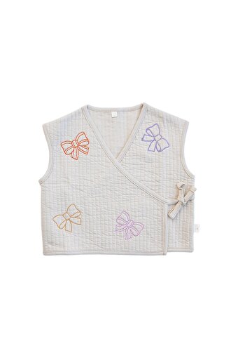 Miela Kids Fiyonk Nakışlı Kruvaze Yelek - Bej 1-2 Y. ürün görseli