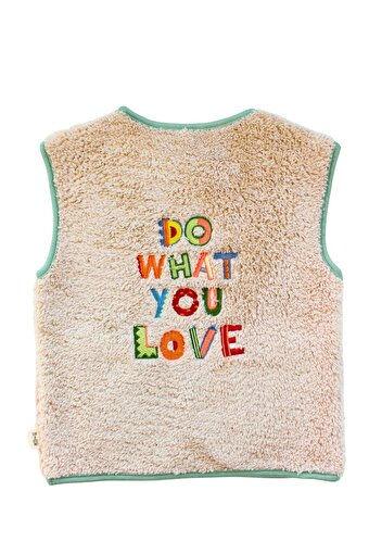 Miela Kids Slogan Nakışlı Peluş Yelek - Bej 1-2 Yaş. ürün görseli