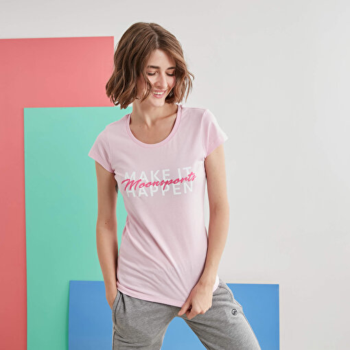 MoonSports Barbara Kadın Make İt Baskılı  Tshirt,PEMBE,S. ürün görseli