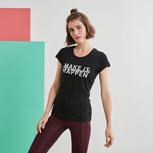 MoonSports Barbara Kadın Make İt Baskılı  Tshirt,BLACK,S. ürün görseli
