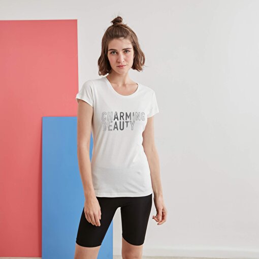 MoonSports Betty Kadın Charming Baskılı  Tshirt,WHITE,XS. ürün görseli