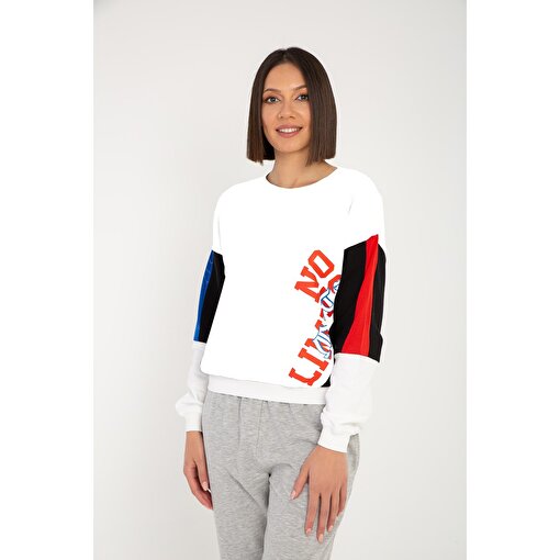 MoonSports Tiffany Kadın Baskılı  Sweatshirt,ECRUKIRMIZI,XS. ürün görseli