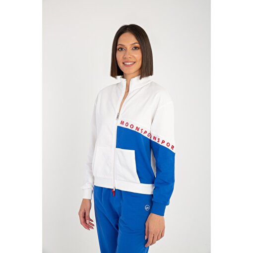 MoonSports Olivia Kadın Fermuarlı Beyaz Siyah Sweatshirt,ECRU,S. ürün görseli