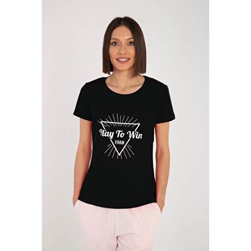 MoonSports Kadın Play To Win Baskılı  Tshirt,SİYAH,L. ürün görseli