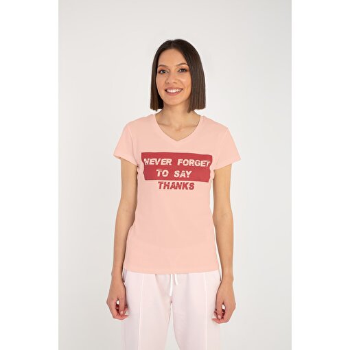 MoonSports Lili Kadın Never Forget Baskılı  Tshirt,PEMBE,XS. ürün görseli