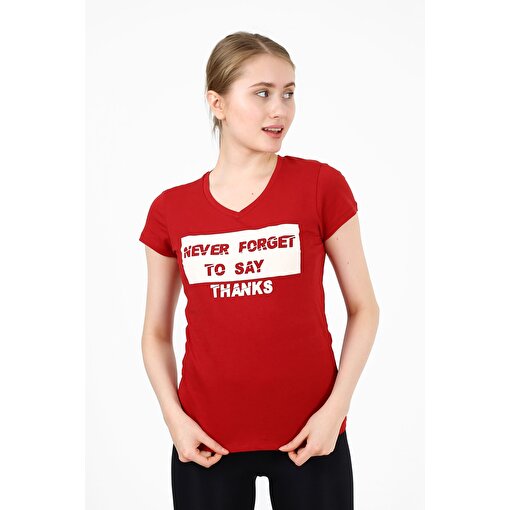 MoonSports Lili Kadın Never Forget Baskılı  Tshirt,BEYAZ,XS. ürün görseli