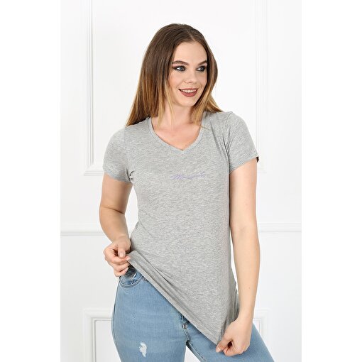 MoonSports Loya Kadın Basic  Tshirt,ACIK GRİ MELANJ,S. ürün görseli
