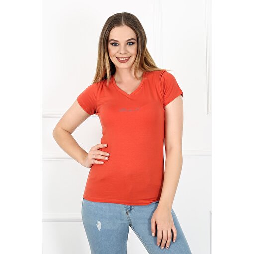 MoonSports Loya Kadın Basic  Tshirt,DARK ORANJ,XS. ürün görseli