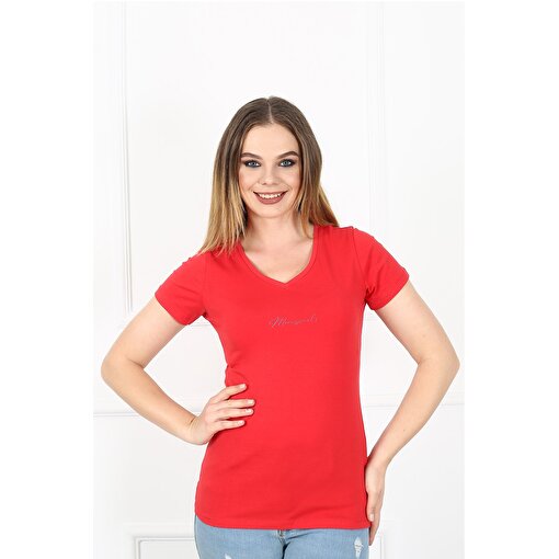 MoonSports Loya Kadın Basic  Tshirt,KIRMIZI,S. ürün görseli
