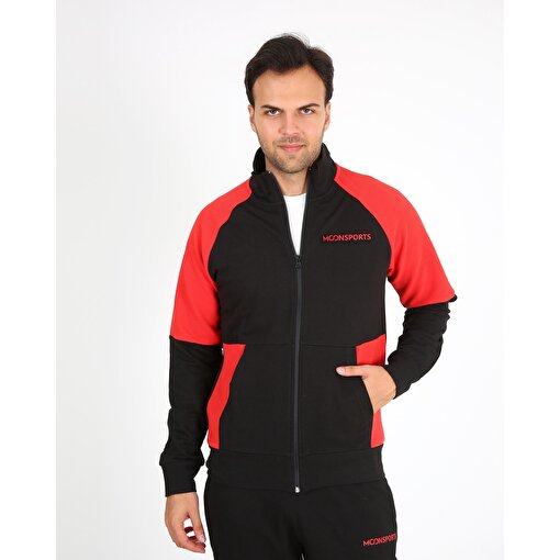 MoonSports Gölcük Erkek Fermuarlı  Sweatshirt,siyah kırmızı,M. ürün görseli