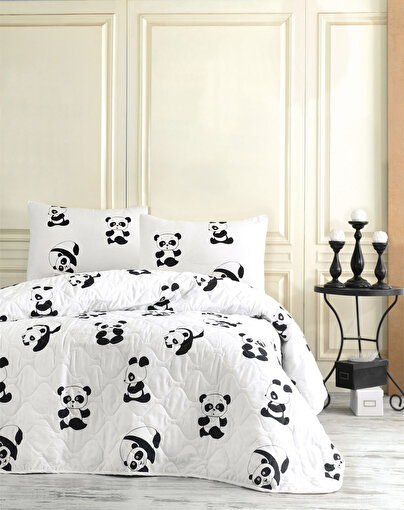 Eponj Home Kapitone Yatak Örtüsü Seti Tek Kişilik B&W Panda. ürün görseli