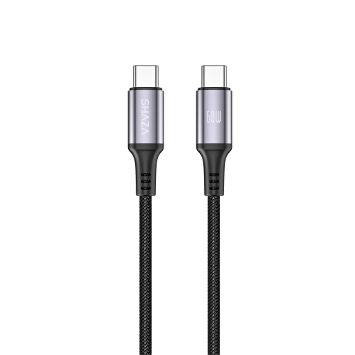 SHAZA Örgülü Type-C to Type-C 5A 60W Hızlı Şarj / Veri Kablosu -Siyah resmi