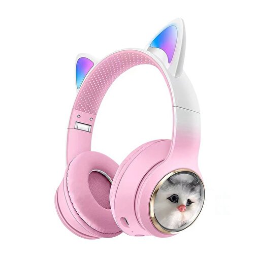 SHAZA Kulak Üstü Bluetooth Kedili Çocuk Kulaklık -Pembe. ürün görseli