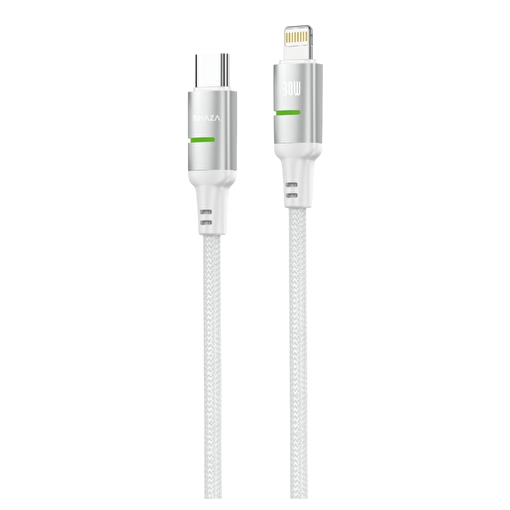 SHAZA 30W Type-C To Lighting Örgülü Hızlı Şarj ve Data Kablosu Beyaz resmi