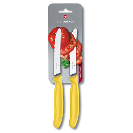 Victorinox 6.7836.L118B 11cm Sarı  2li Tırtıklı Domates ve Sofra Bıçağı, Blisterli Paket. ürün görseli