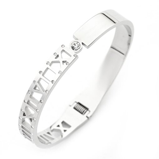 Picture of Welch Women's Welch Stone Detailed Roman Numeral Women's Stainless Steel Bracelet