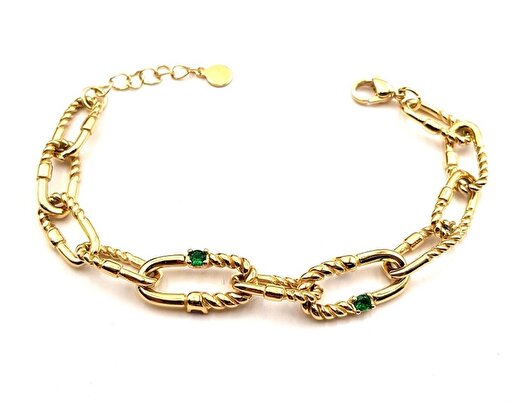 Picture of Welch Steel Welch Gold Green Stone Detailed Stainless Steel Bracelet