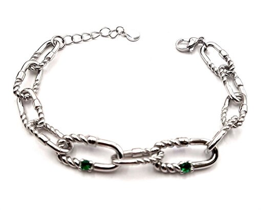 Picture of Welch Steel Welch Purple Green Stone Detailed Stainless Steel Bracelet