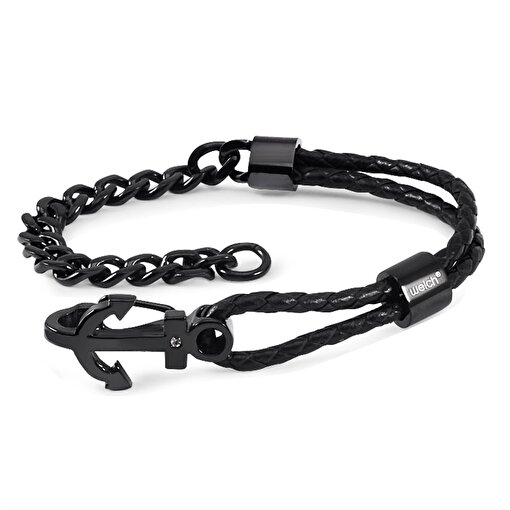 Picture of Welch Steel Welch Black Stainless Steel Diamond Detailed Anchor Bracelet