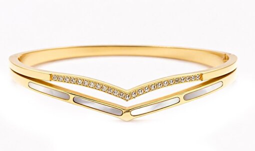 Picture of Welch Steel Welch Gold Stainless Steel Stone Detailed Enamel Bracelet