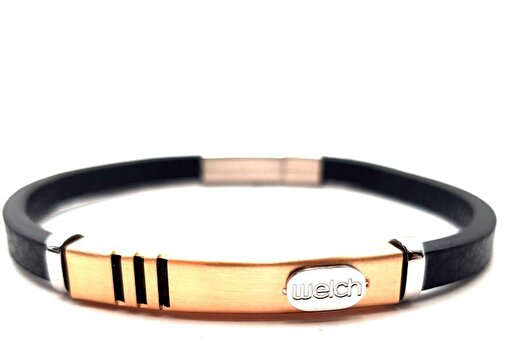 Picture of Welch Steel Welch Men's Stainless Steel Leather Bracelet